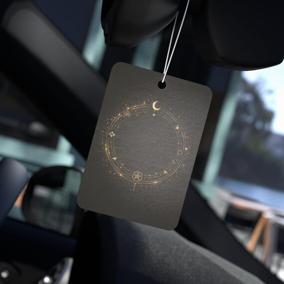 Gold Witch Circle Car Air Freshener | Mystic Moon & Stars Design | Gothic Aesthetic Car Accessory | Occult Poison | Celestial Decor