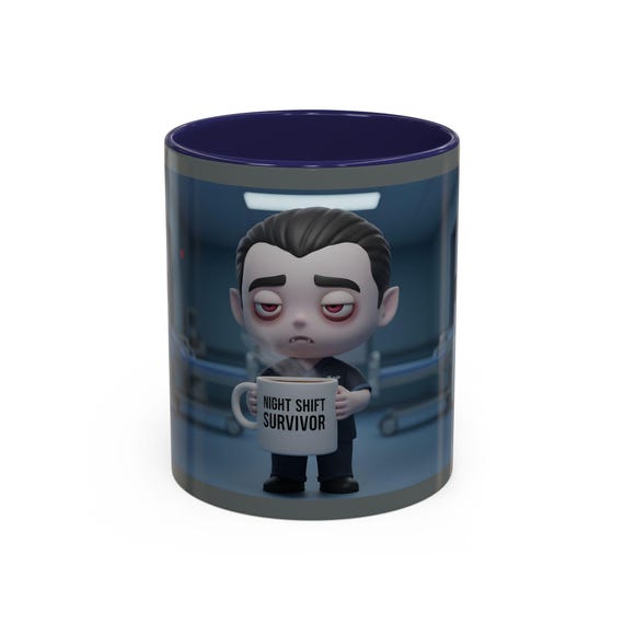 Cute Vampire Mug / Night Shift Survivor Cup / Funny Coffee Mug for Nurses, Night Workers / Chibi Vampire Illustration