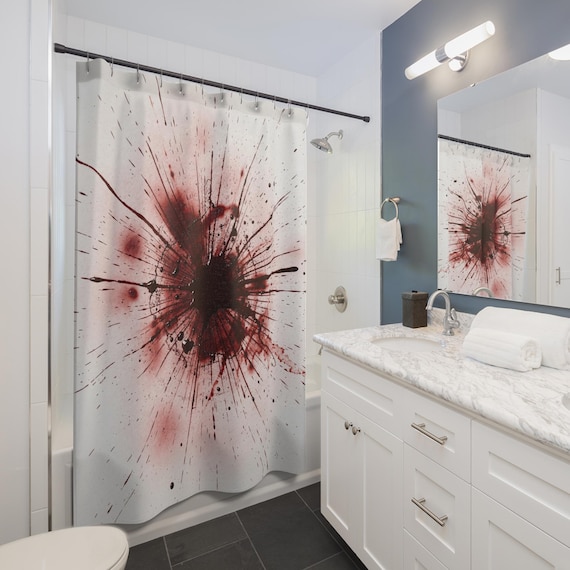 Blood Splatter Shower Curtain | Gothic Bathroom Decor | Horror Aesthetic Curtain 71×74 | Red Splatter Art | Unique Creepy Bath Decor