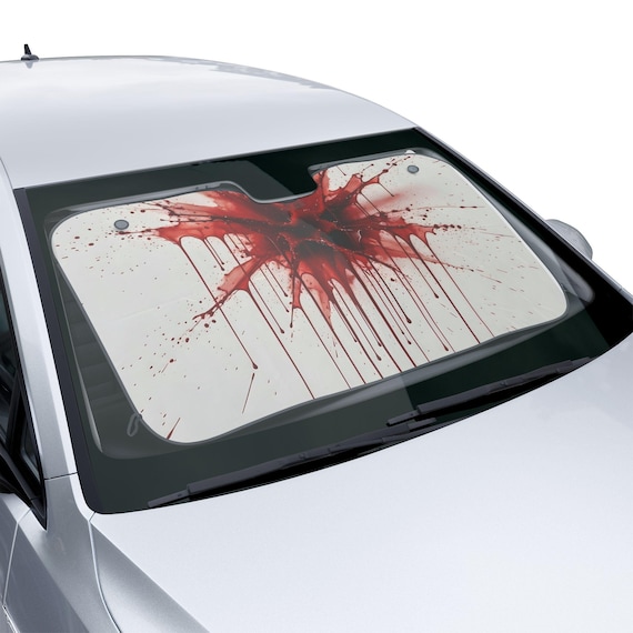 Crimson Splatter Car Sunshade / Shock Humor Windshield Cover | Funny Horror Aesthetic Sun Shield | Prank Car Accessory | Unique Gift Idea