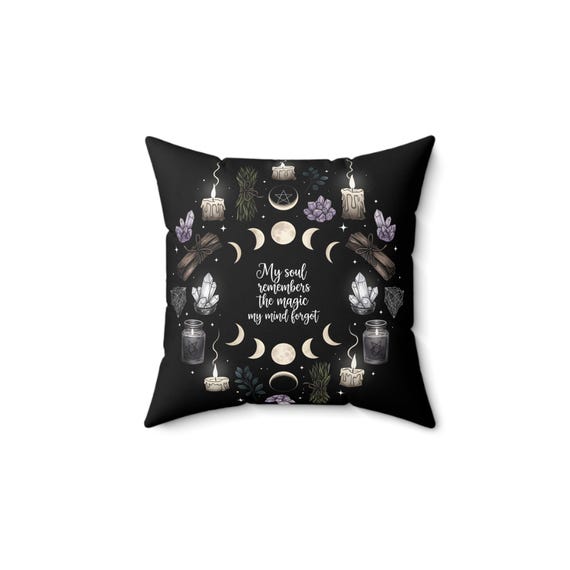 Mystic Moon Phase Pillow / Witchy Crystal Decor / Magical Quote Cushion / Spiritual Home