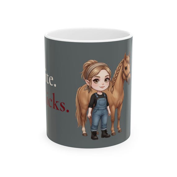 I bite. Hey Kicks. Mug / Funny Vampire Horse Girl Coffee Cup / Dark Ranch Aesthetic / Gothic Pet Lover Gift