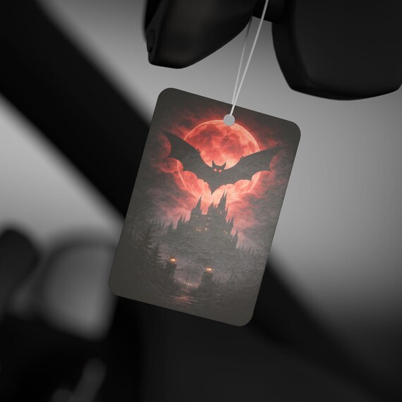 Gothic Bat Blood Moon Castle Car Air Freshener | Dark Fantasy Car Accessory | Vampire Aesthetic Gift |