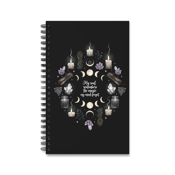 Mystic Witchy Notebook / Moon Phase Journal / Crystal & Candle Spellbook / Magical Quote Diary