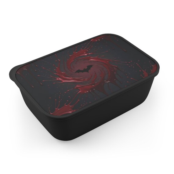 Blood Swirl Bat Bento Box / Gothic Lunch Box with Utensils | Dark Aesthetic Meal Prep Container | Vampire Poison | Reusable PLA Bento Box