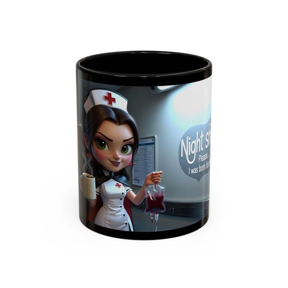 Vampire Nurse Mug / Cute Night Shift Vampire Nurse Illustration /Funny Nurse Gift for Night Shifters & Healthcare Workers
