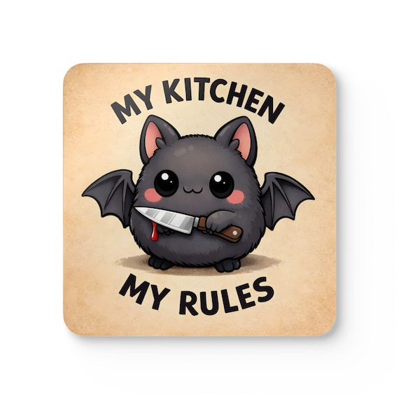 Kawaii Bat Chef My Kitchen My Rules Cork Coaster