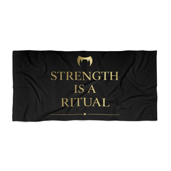 Strength Is a Ritual Black Beach Towel | Luxury Gold Gothic Fitness Towel | 30×60 Inch Soft Printed Towel | Gym, Beach & Aesthetic Decor