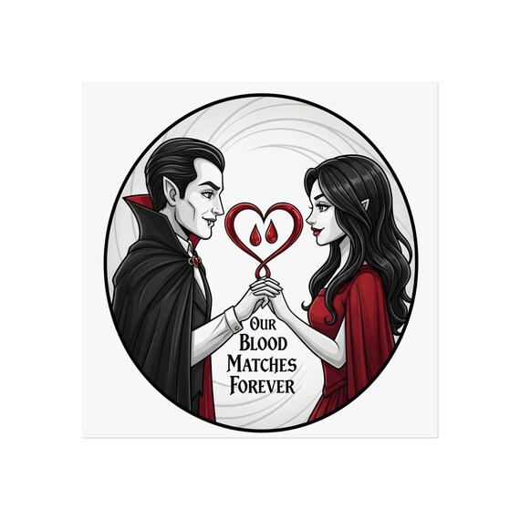 Gothic Vampire Couple Poster / Our Blood Matches Forever Dark Romance Print