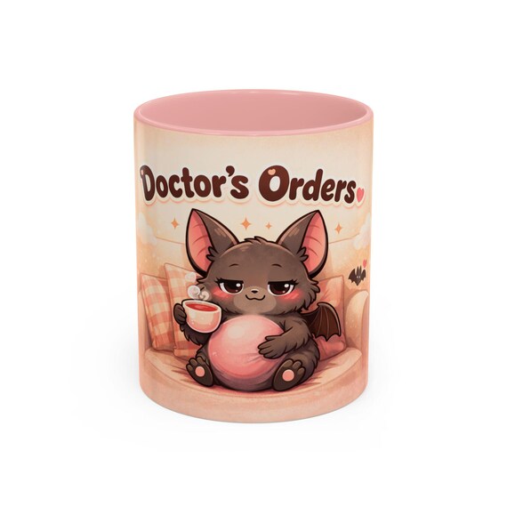 Pregnant Bat Doctors Orders Tea Mug | Cute Kawaii Bat Mug, Cozy Pregnancy Gift, Expecting Mom Mug, Tea, 11oz & 15oz Ceramic Mug