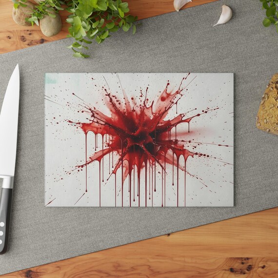 Blood Splatter Glass Cutting Board | Shock Art Kitchen Decor, Horror Food Prep Board, Gothic Cooking Gift, Unique Dark Aesthetic