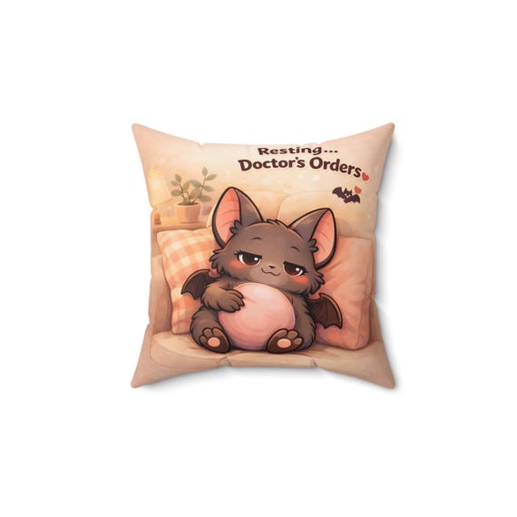 Pregnant Bat Pillow, Resting Doctors Orders, Cute Kawaii Bat Cushion, Cozy Pregnancy Gift, Expecting Mom Decor, Soft Throw Pillow