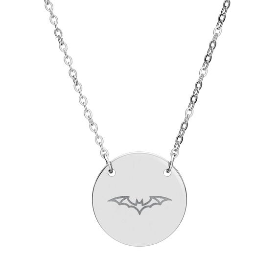 Minimalist Bat Necklace, Silver Stainless Steel Gothic Pendant, Engraved Bat Charm, Dark Aesthetic Jewelry, Witchy Gift