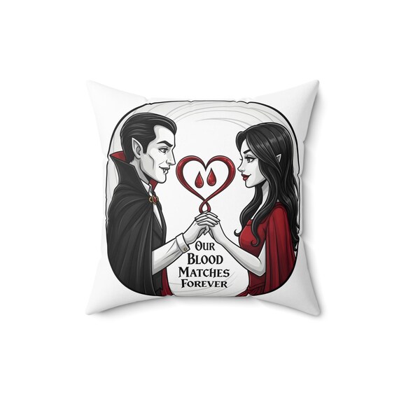 Gothic Vampire Couple Pillow / Dark Romance Valentine Gift / Our Blood Matches Forever Cushion