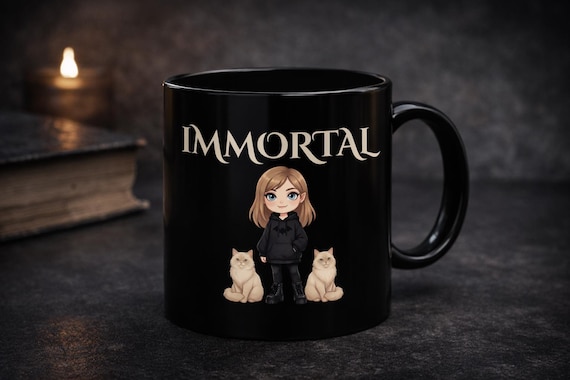 IMMORTAL | Dark Gothic Coffee Mug with Cats | Witchy Statement Cup for Cat Lovers