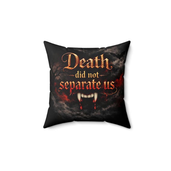 Death Did Not Separate Us pillow | Vampire fangs, gothic horror, dark clouds