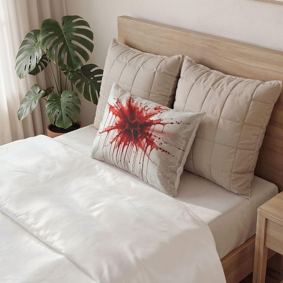 Bloody Splatter Throw Pillow | Horror Home Decor Cushion | Gothic Bedroom Accent | Unique Halloween Gift | Dark Aesthetic Blood Art