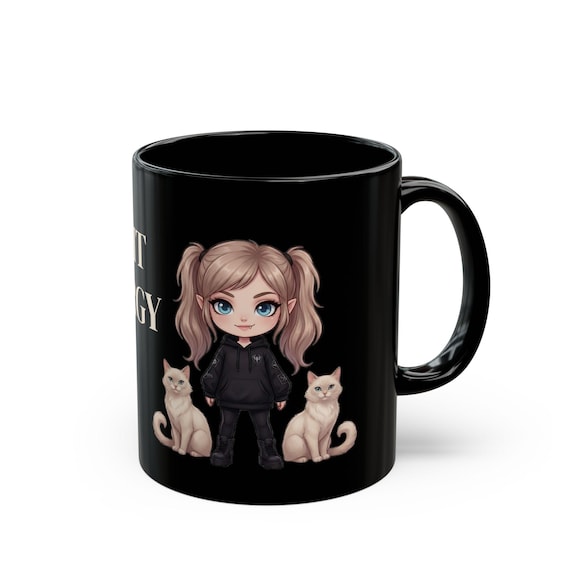 Midnight Cat Energy Mug / Gothic Vampire Cat Mom Coffee Cup / Black Aesthetic Cat Lover Gift / Dark Cute Cat Girl Ceramic Mug