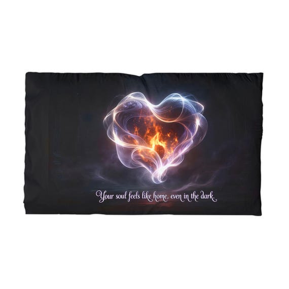 Your Soul Feels Like Home Pillowcase / Flaming Heart Smoke Design, Romantic Microfiber Pillow Cover, Dark Aesthetic Bedroom Decor Gift