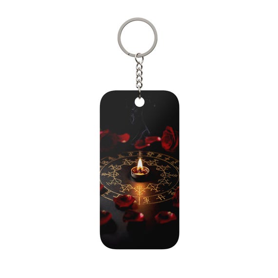 Double-Sided Witchy Keychain | Candle Ritual & Occult Roses Design, Mystic Pentagram Key Ring, Dark Aesthetic Accessory