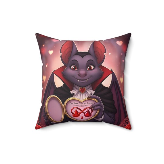 Cute Vampire Bat Pillow / Gothic Valentine Gift / Spooky Cute Decor / Our Blood Matches Forever