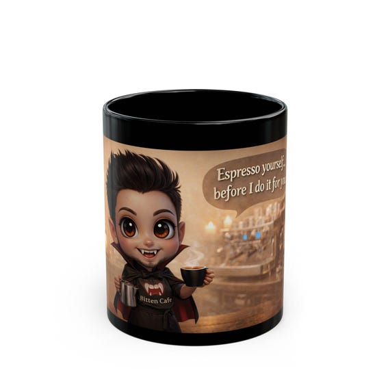 Vampire Barista Espresso Quote Mug | Black Ceramic Coffee Mug, Male Barista