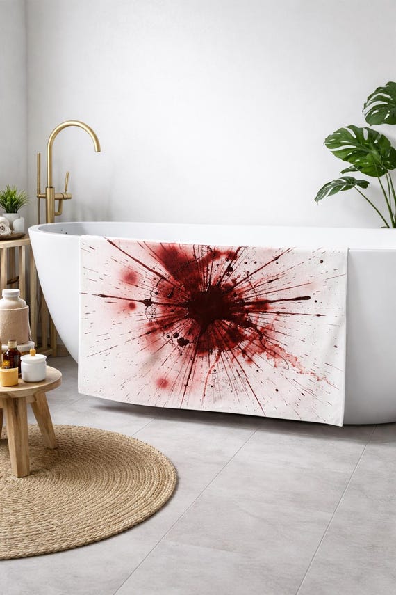 Blood Splatter Bath Towel | 30×60 Large Bathroom Towel | True Crime Decor | Horror Bathroom Aesthetic | Soft & Absorbent | Unique Gift
