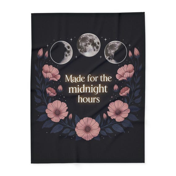 Made for the Midnight Hours Arctic Fleece Blanket | Moon Phases, Floral Night Design