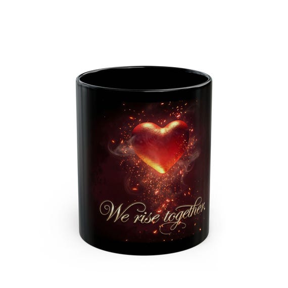 We Rise Together Mug / Flaming Heart Love Cup, Romantic Gothic Coffee Mug, Couple Gift, Dark Aesthetic Art