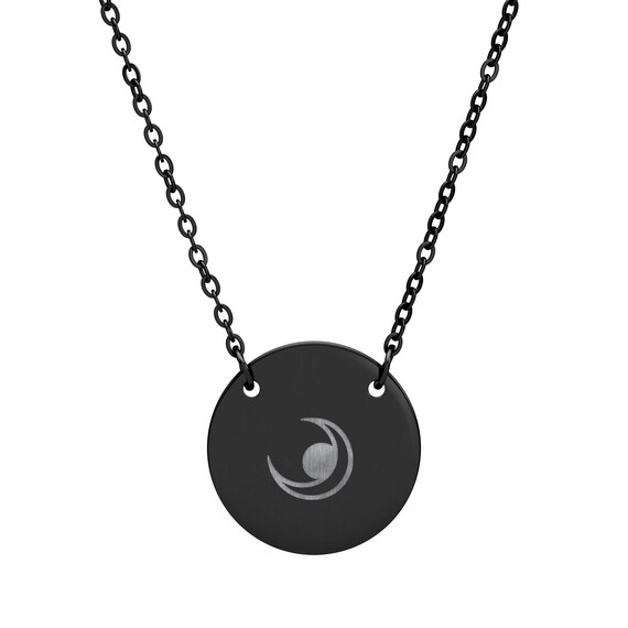 Lunar Eclipse Necklace, Minimalist Moon Pendant, Gothic Jewelry, Engraved Round Necklace, Dark Moon Charm, Witchy Gift