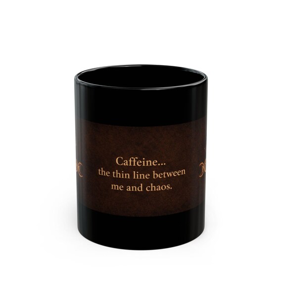 Caffeine The Thin Line Between Me and Chaos Mug | Rune Moon Phase Cup | Dark Aesthetic 11oz Mug | Gift for Coffee Lovers