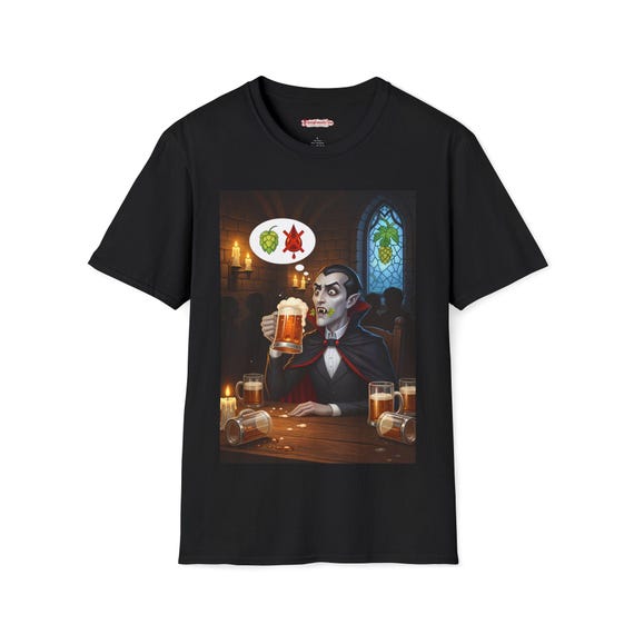 Dracula Drinking Beer T-Shirt / Funny Vampire Tee, Gothic Pub Shirt