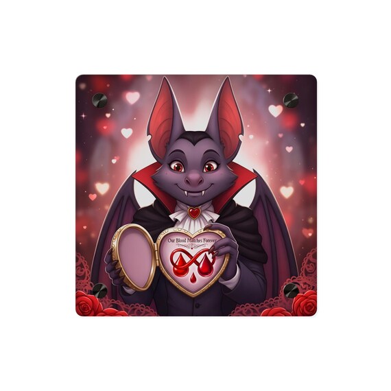 Gothic Vampire Acrylic Wall Art / Cute Bat Valentine Decor / Our Blood Matches Forever