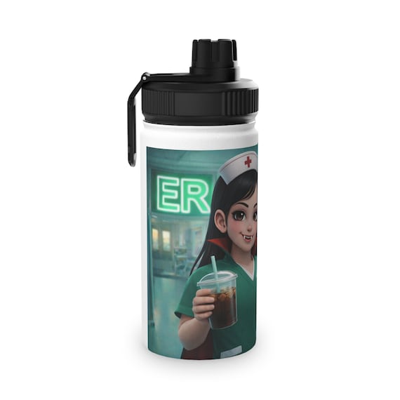 Vampire Nurse Water Bottle / Cute Nurse Stainless Steel Bottle with Straw Lid / Night Shift Hydration