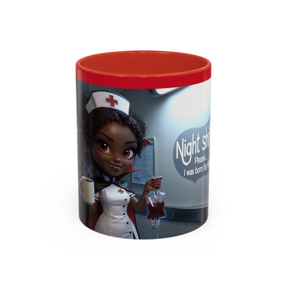 Vampire Nurse Mug / Night Shift Coffee Cup with Cute Nurse Illustration / Funny Gift for Nurses, Medical Staff & Night Workers