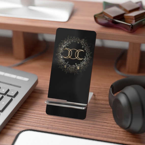 Elegant Witchcraft Phone Stand | Golden Triple Moon Design, Mystic Desk Accessory, Occult Phone Holder, Dark Aesthetic Gift