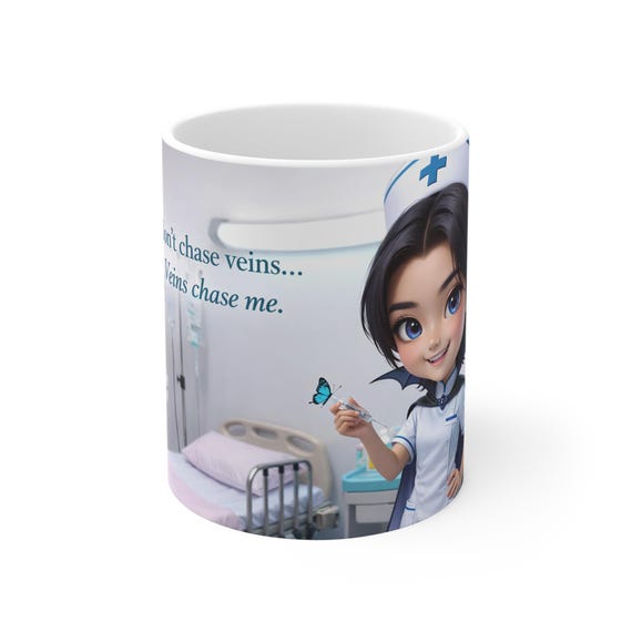 Cute Nurse Mug / Funny Nurse Gift, Night Shift Humor, RN LPN Phlebotomist Cup, Hospital ER Coffee Mug, Cute Medical Cartoon Art