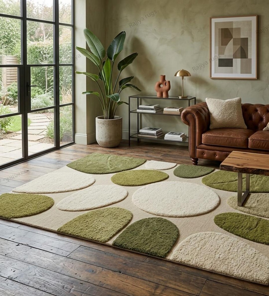 Organic Pattern Rugs Green Organic Shape Rug, Modern Pebble Rug, Hand Tufted Wool Carpet ...