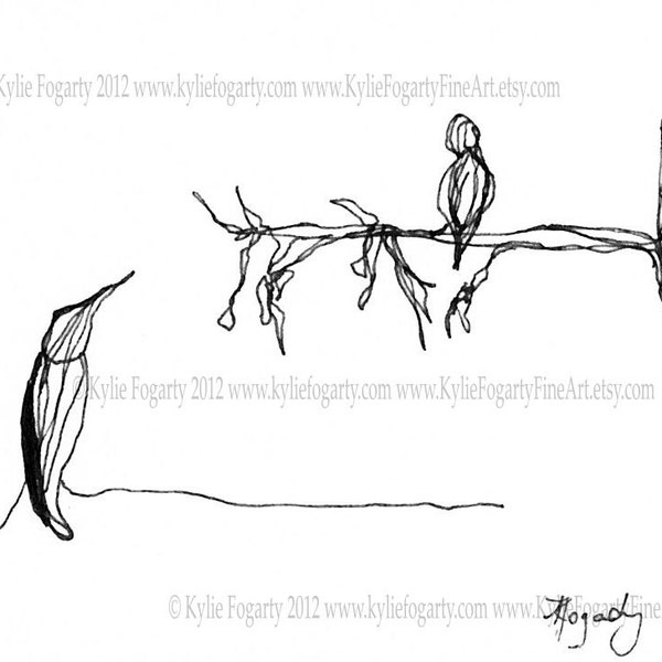 RESERVED FOR ANGELA, Aceo, Line Art, Bird on a Limb,  Ink Drawing by Kylie Fogarty, Australia