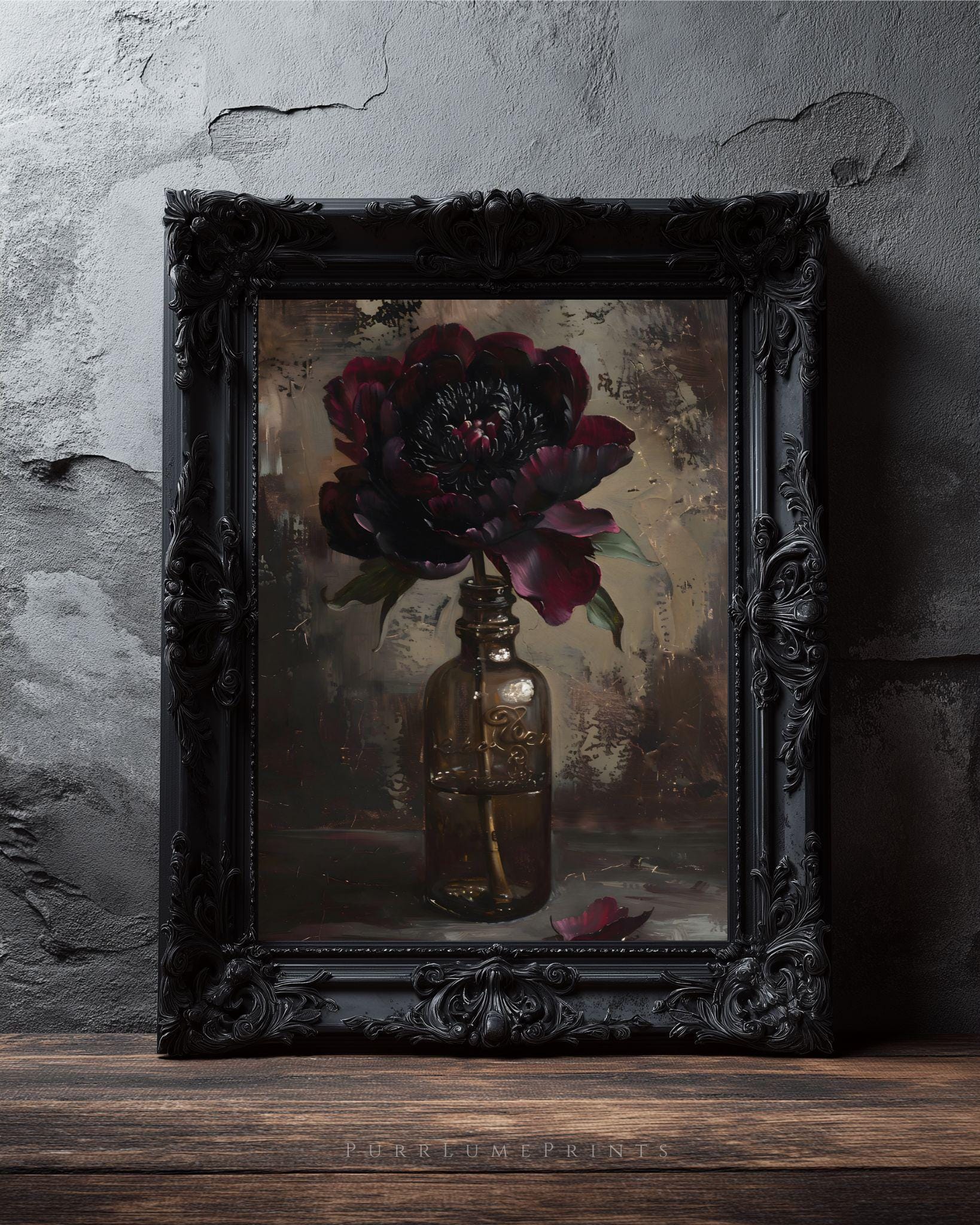 Dark Academia Still Life Wall Art, Moody Floral Oil Painting Print ...