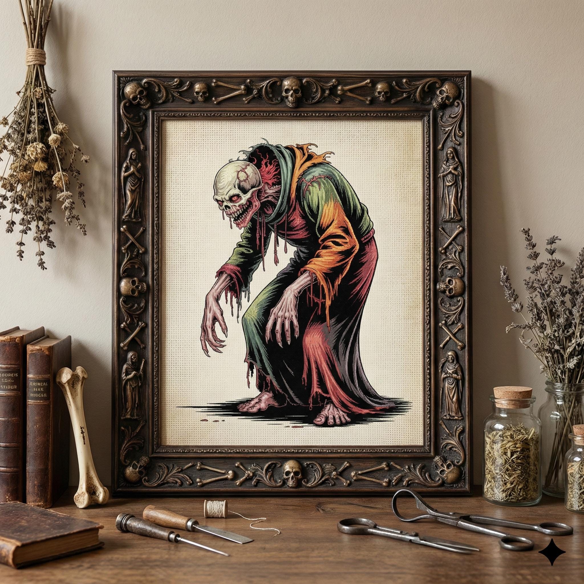 Undead Patterns Undead Horror Cross Stitch Pattern: Creepy Skeleton Zombie in Tattered ...