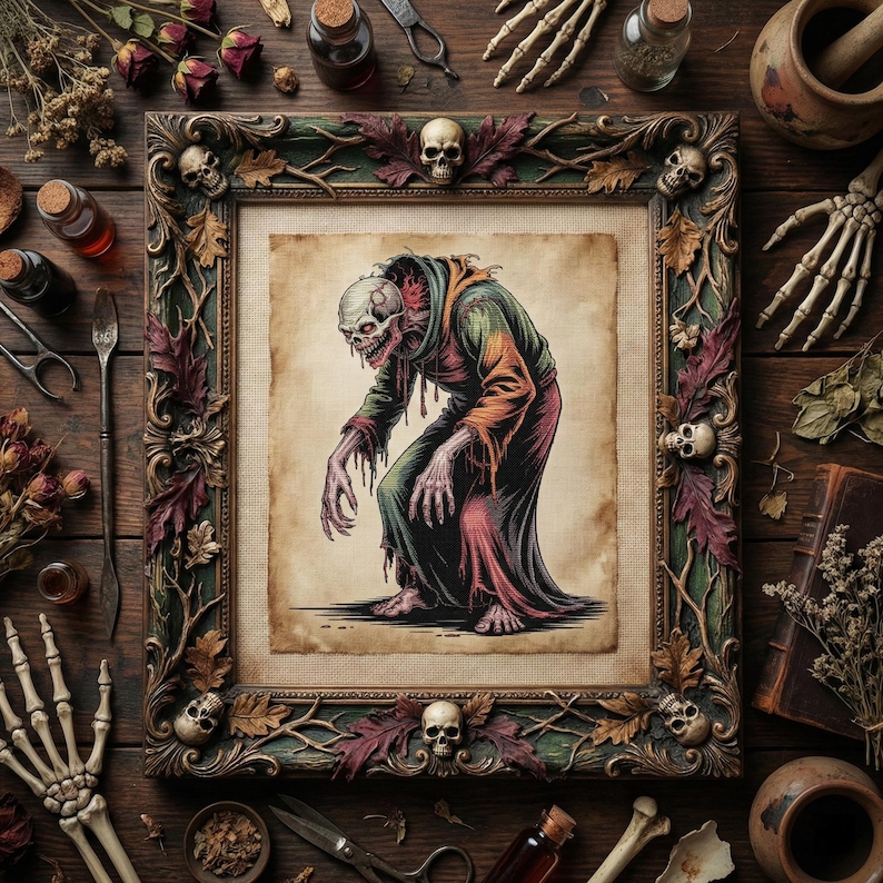 Undead Patterns Undead Horror Cross Stitch Pattern: Creepy Skeleton Zombie in Tattered ...