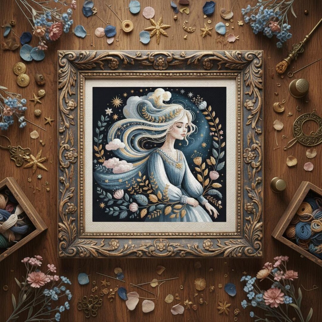 Celestial Goddess Cross Stitch Pattern – Starry Night Fantasy ...