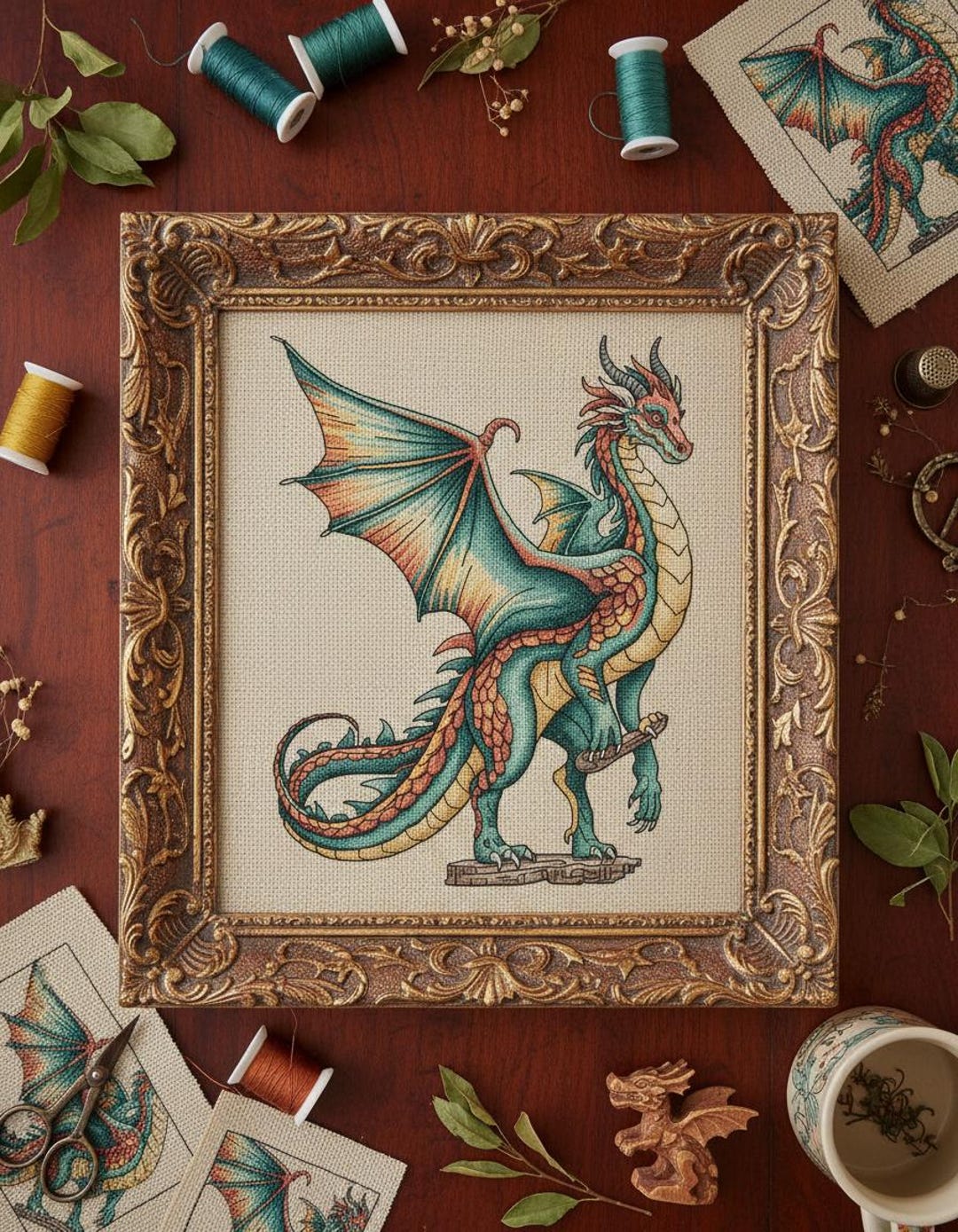Fantasy Dragon Cross Stitch Pattern – Mystical PDF Embroidery Design ...