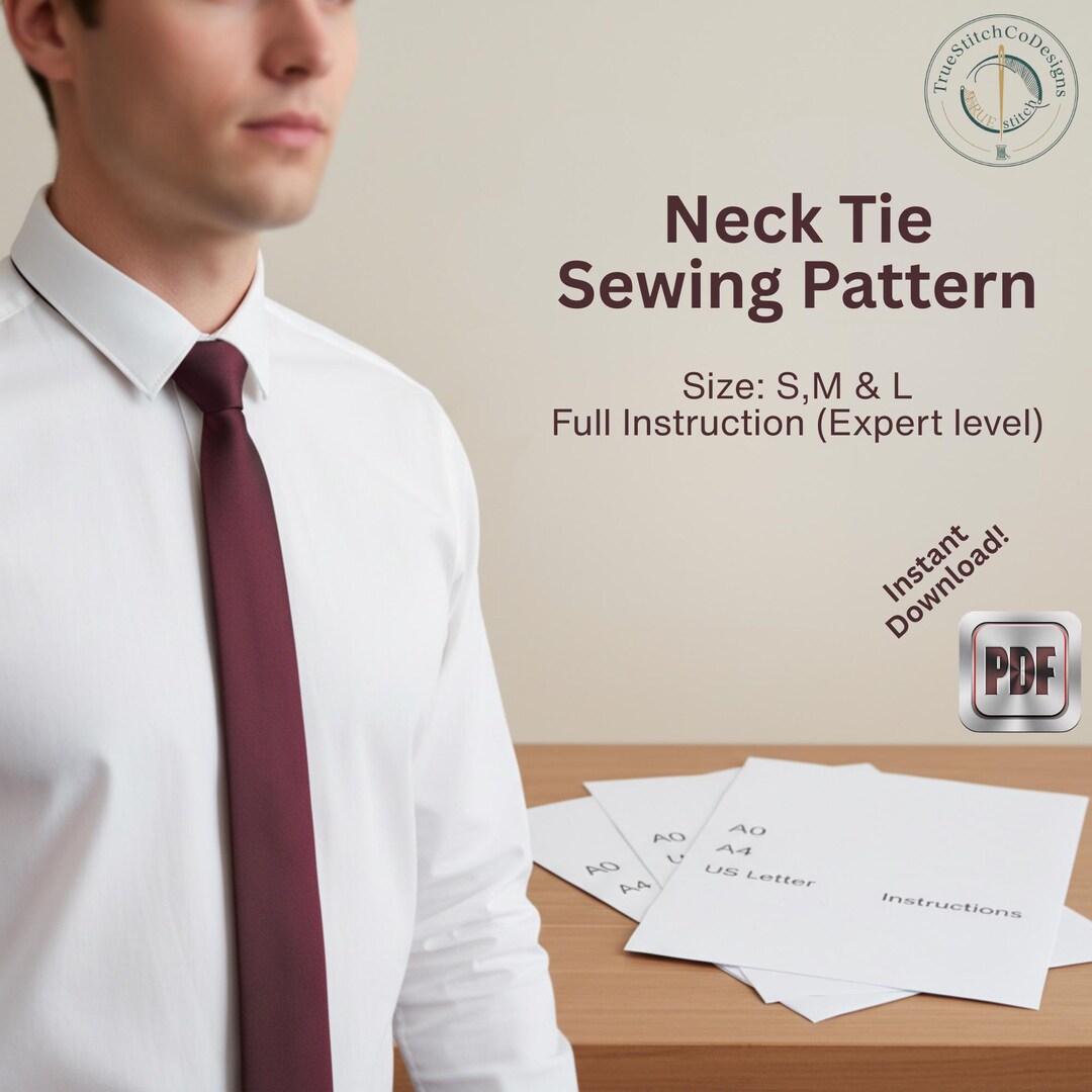 Pattern For Necktie Classic Neck Tie Sewing Pattern PDF | Instant Download - Etsy