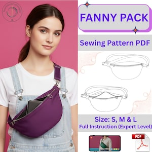 Fanny Pack Sewing Pattern PDF | Crossbody Belt Bag Pattern | Waist Bag PDF Pattern | Bum Bag Sewing Pattern | Sizes S M L