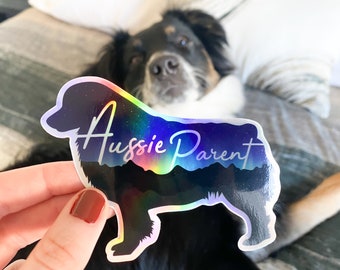 Holographic Northern Lights Aussie Parent Vinyl Sticker - Australian Shepherd Decal  - Aussie Vinyl Sticker - Northern Lights Dog Sticker