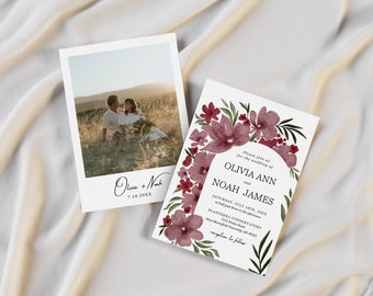 Convite de casamento em aquarela em arco, modelo de convite em arco, modelo de convite de casamento, convite de casamento com foto, modelo editável