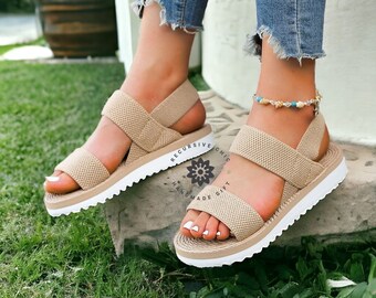 Handmade Women's Casual Lace Strap Flat Heel Sandals: Anti-Slip, Wear-Resistant, Trendy Beach Sandals for Summer Fashion