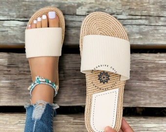 Handmade Women's Casual Lace Strap Flat Heel Sandals: Anti-Slip, Wear-Resistant, Trendy Beach Sandals for Summer Fashion